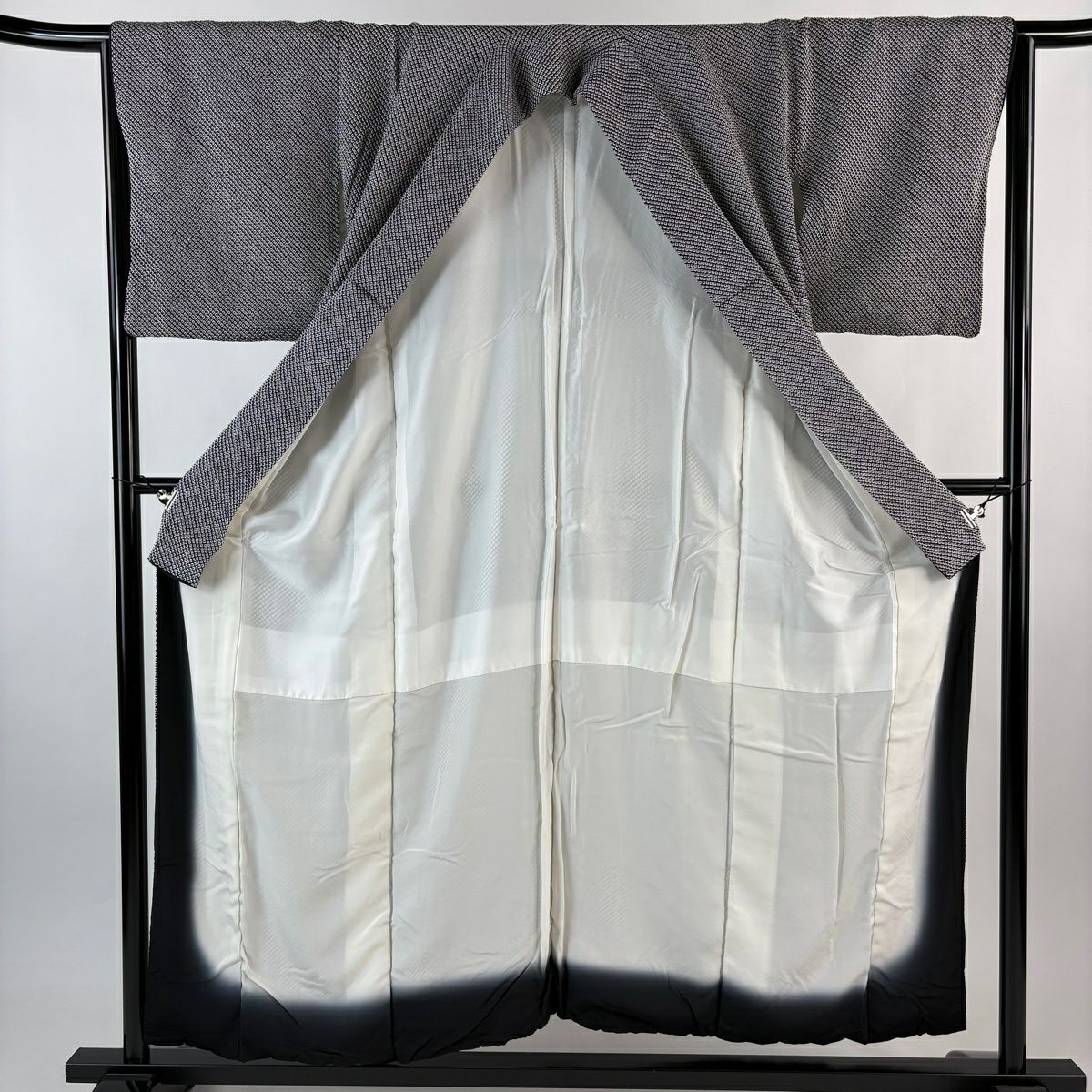 【美品】 小紋 身長154cm 袖長64cm M 雙層 總絞染 黑 純蠶絲 秀品級