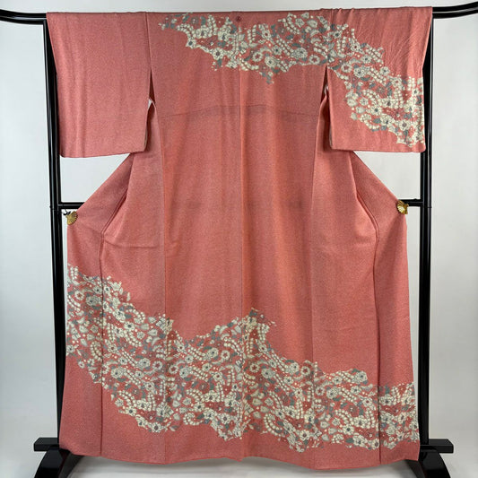 【美品】訪問服 身長162cm 袖長67cm M 雙層 辻花染 粉紅 純蠶絲 秀品級 一つ紋