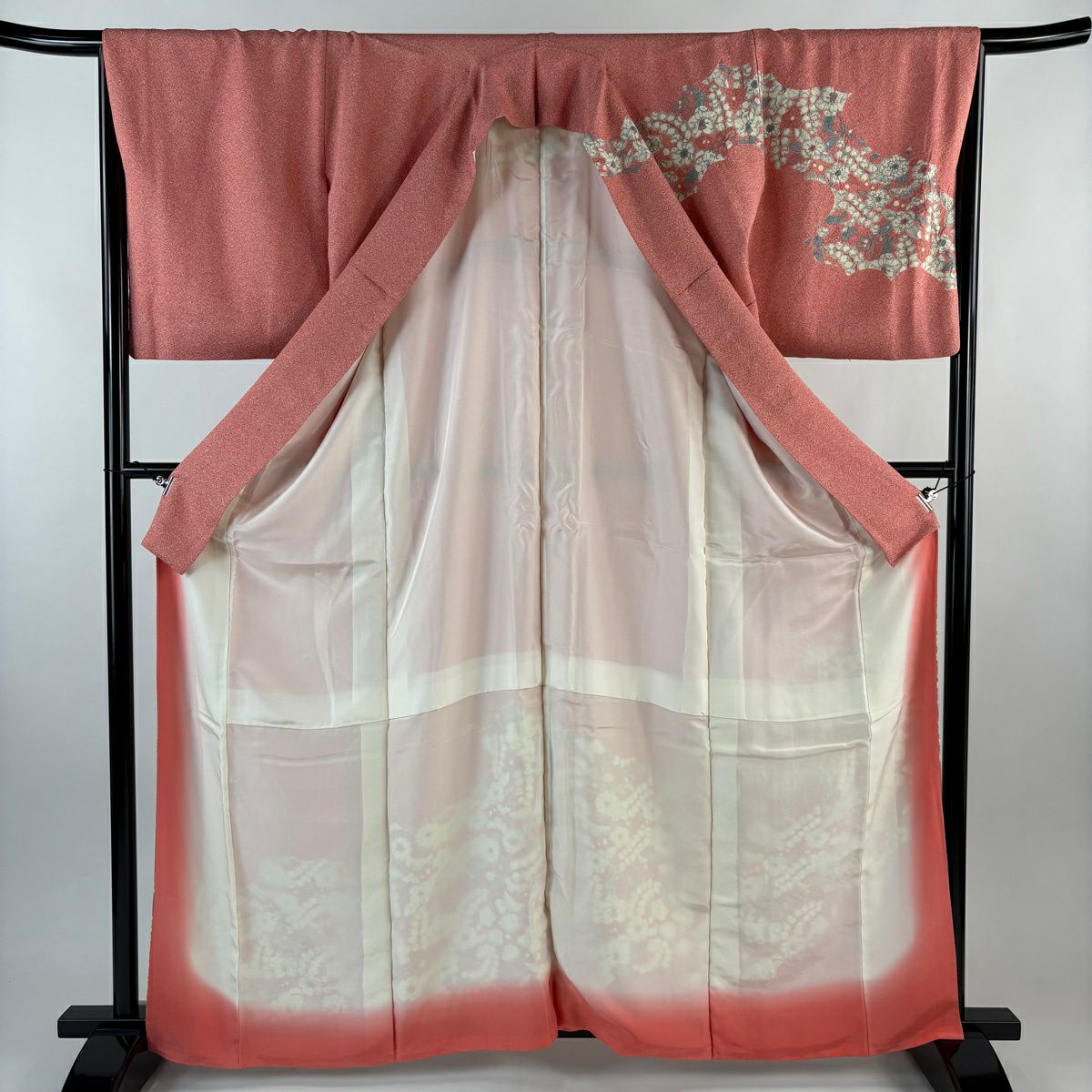 【美品】訪問服 身長162cm 袖長67cm M 雙層 辻花染 粉紅 純蠶絲 秀品級 一つ紋