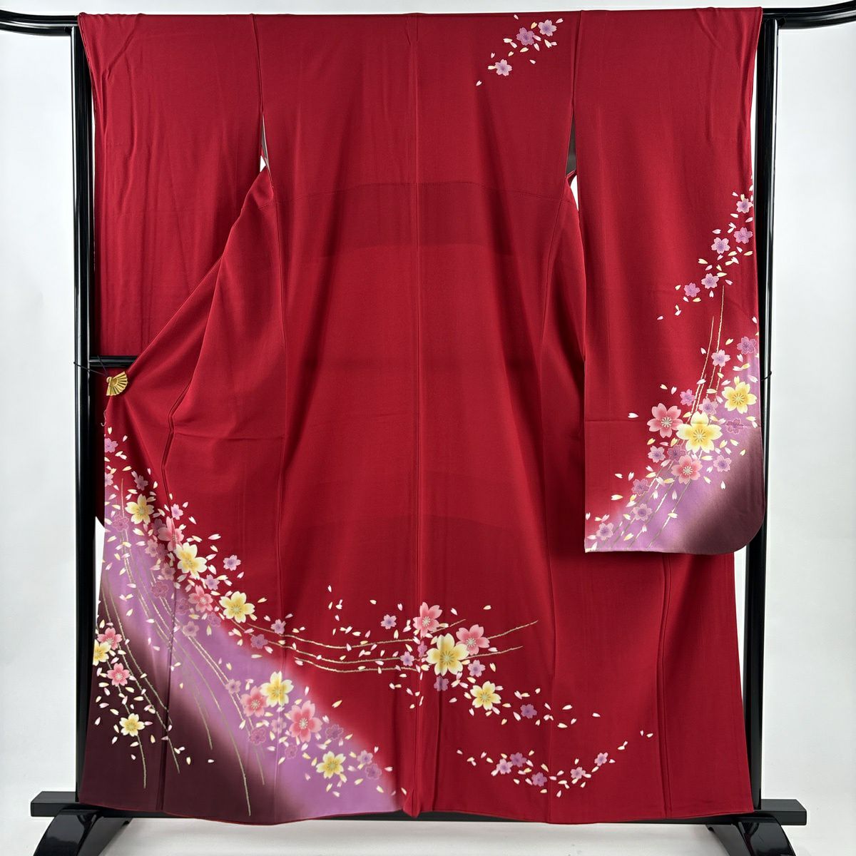 振袖禮服 身長159cm 袖長63cm S 雙層櫻花花瓣金彩裝飾染分紅純蠶絲秀品級