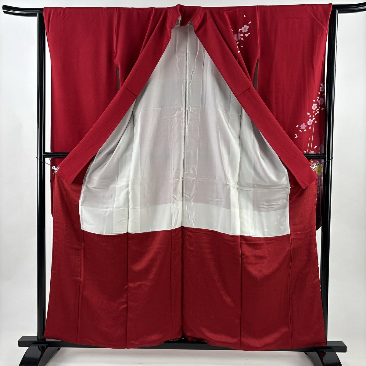 振袖禮服 身長159cm 袖長63cm S 雙層櫻花花瓣金彩裝飾染分紅純蠶絲秀品級