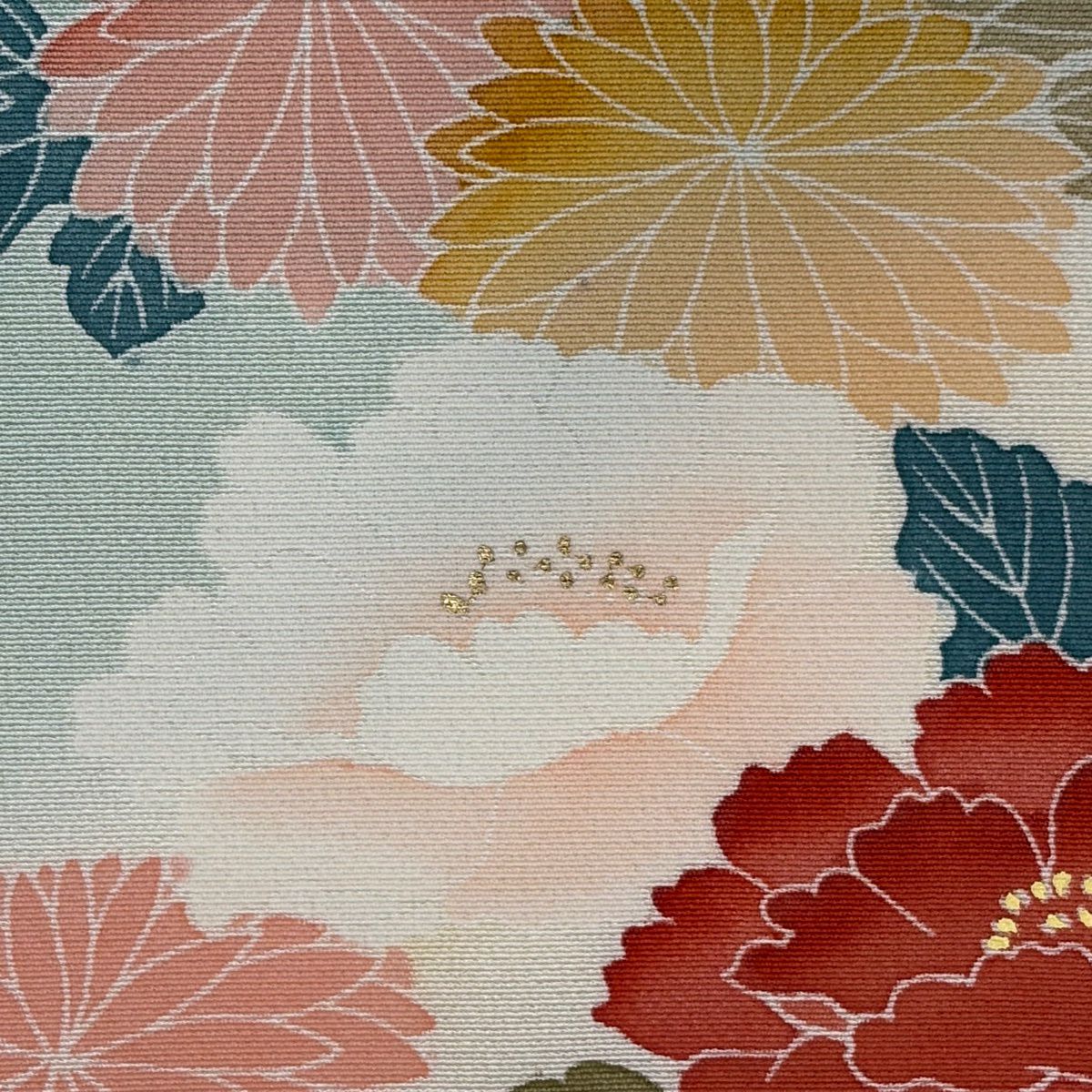 訪問服 身長158cm 袖長65cm M 雙層 落款 菊花 牡丹 金銀彩 漸層 淺綠 純蠶絲 優品級