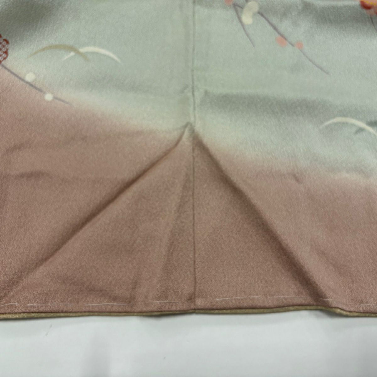 【美品】訪問服 身長159cm 袖長65cm M 雙層 菊花 松樹 辨染 米色 純蠶絲 優品級