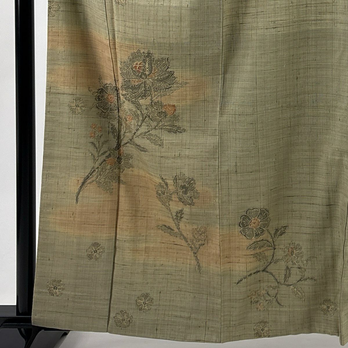 【美品】 付下 身長162cm 袖長65.5cm M 雙層 紬織織 枝花 霞 綠 純蠶絲 秀品級 一個紋