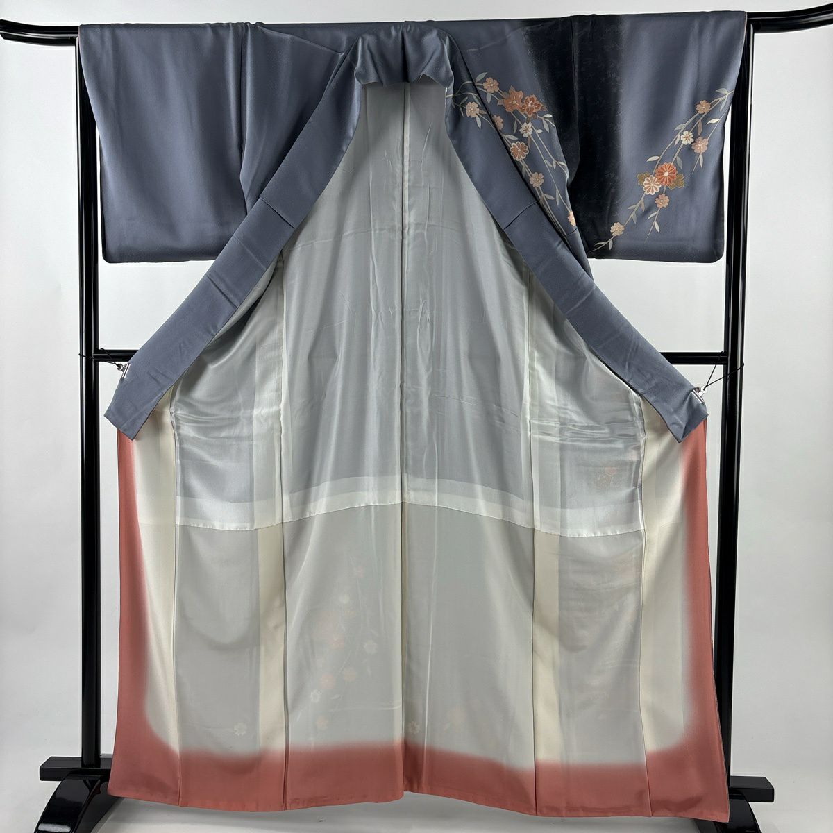 訪問服 身長164.5cm 袖長64cm M 雙層 菊花 光悅垣 金銀彩 染分 灰色 純蠶絲 秀品級
