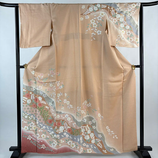 訪問服 身長163cm 袖長64cm M 雙層櫻 龜甲 金銀彩 漸層 粉米色 純蠶絲 優品級