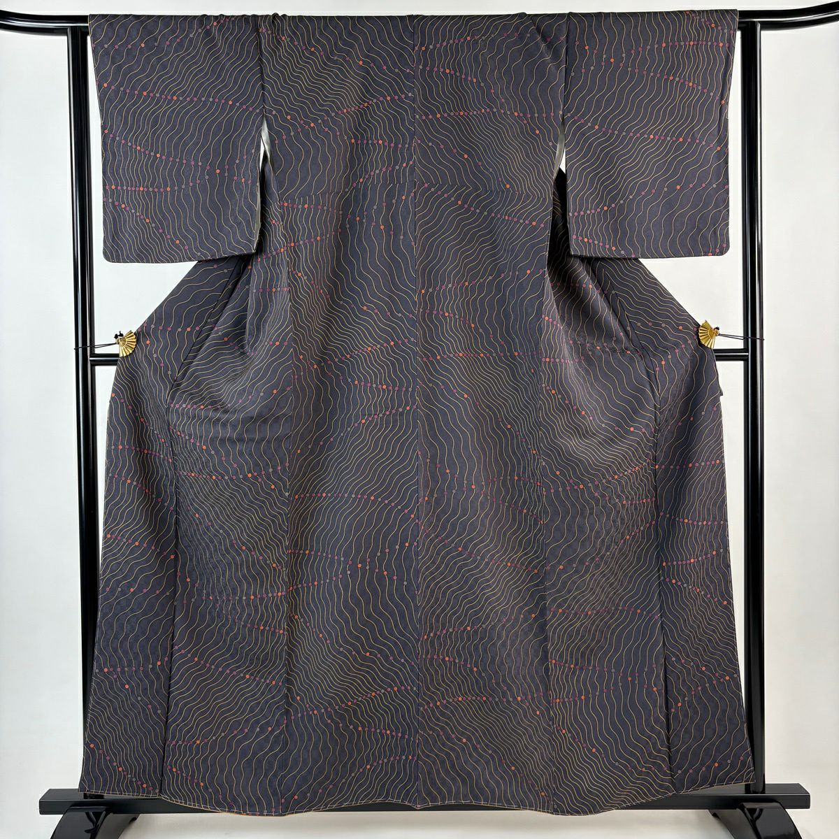 【美品】 小紋 身長160cm 袖長64cm M 雙層 幾何學圖案 灰紫 純蠶絲 秀品級