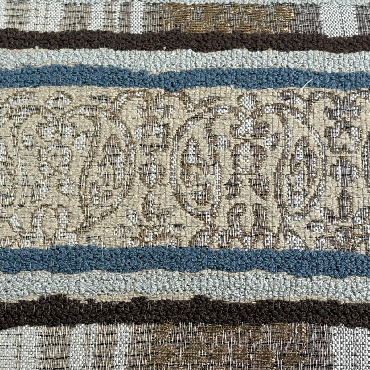 【美品】 袋帶 名品級 證明書附 大島紬織地 本泥染 縞 幾何學 金銀彩 刺繡 灰 深藍 六通 純蠶絲