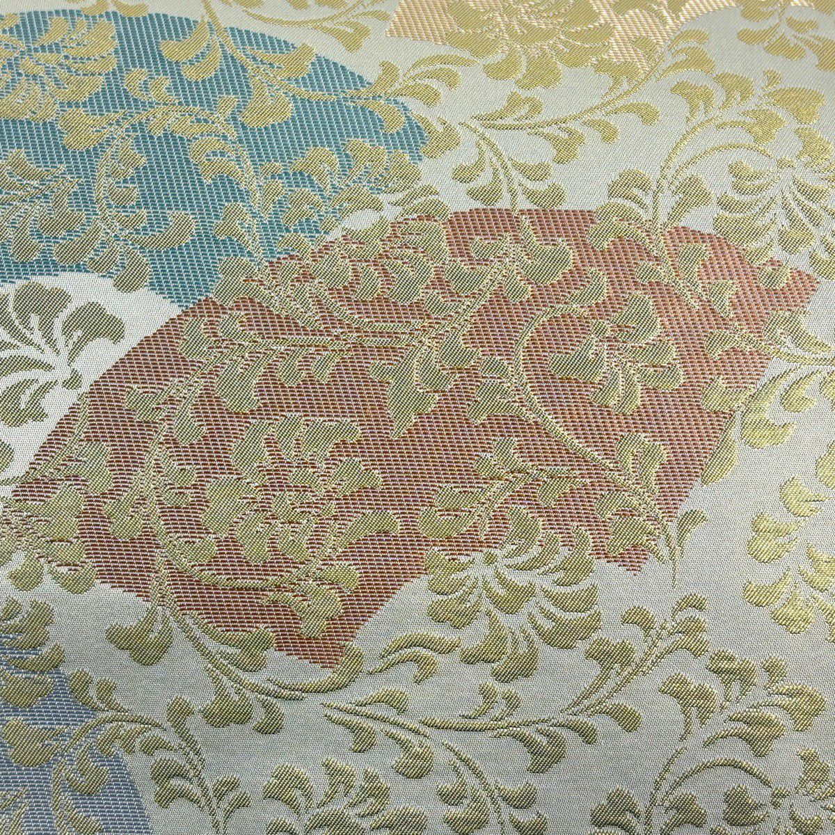 名古屋帶 名品級 扇子面 唐草紋 金金箔 米色 純蠶絲