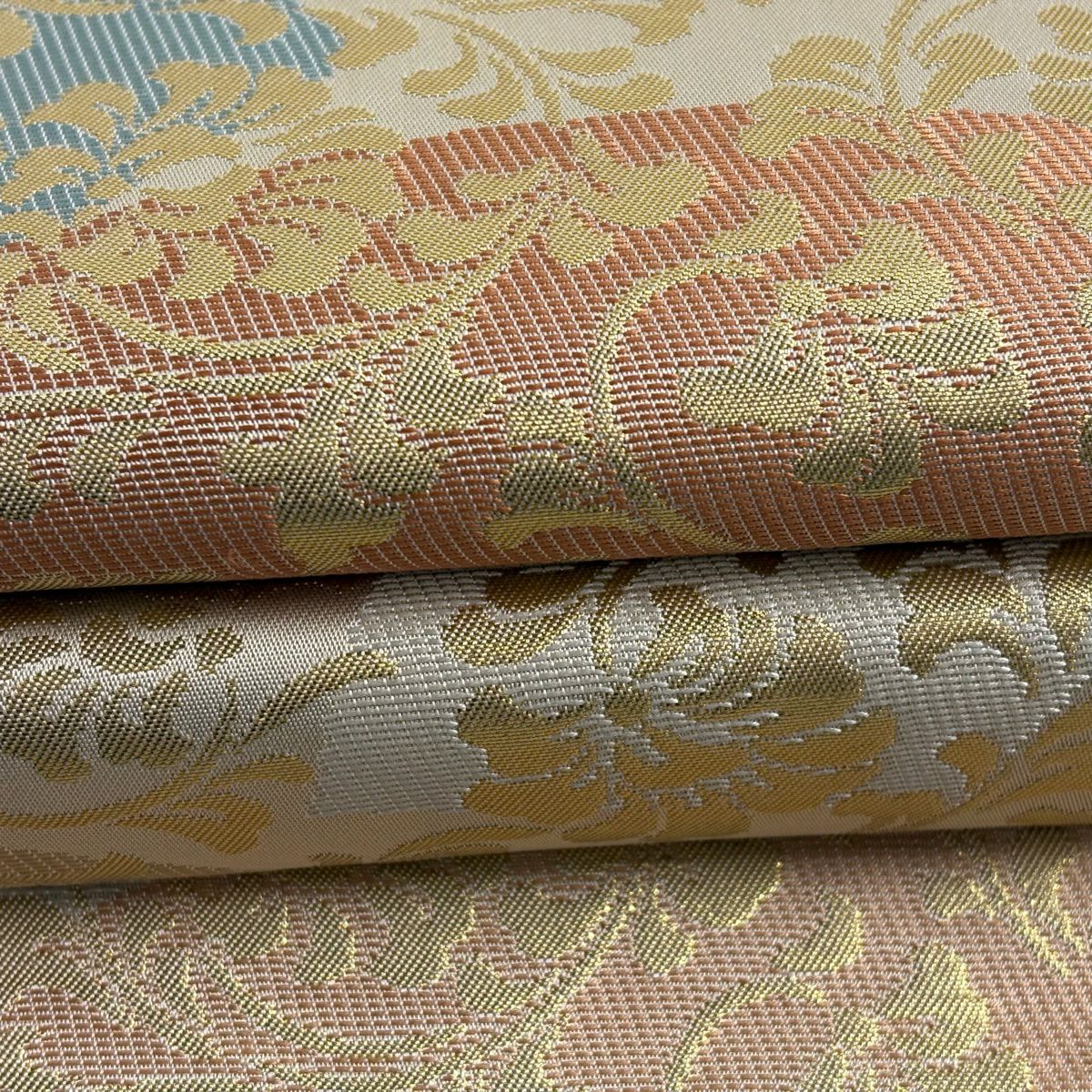 名古屋帶 名品級 扇子面 唐草紋 金金箔 米色 純蠶絲