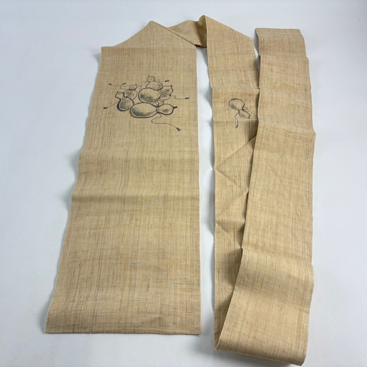 名古屋帶 名品級 紬織織 瓢箪 組紐 灰茶 純蠶絲