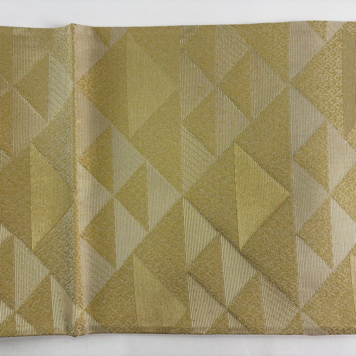 【美品】 袋帶 名品級 鱗 金銀絲 淡黃土色 六通 純蠶絲
