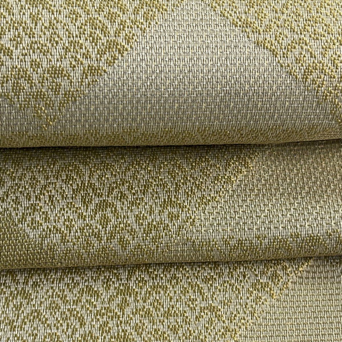 【美品】 袋帶 名品級 鱗 金銀絲 淡黃土色 六通 純蠶絲