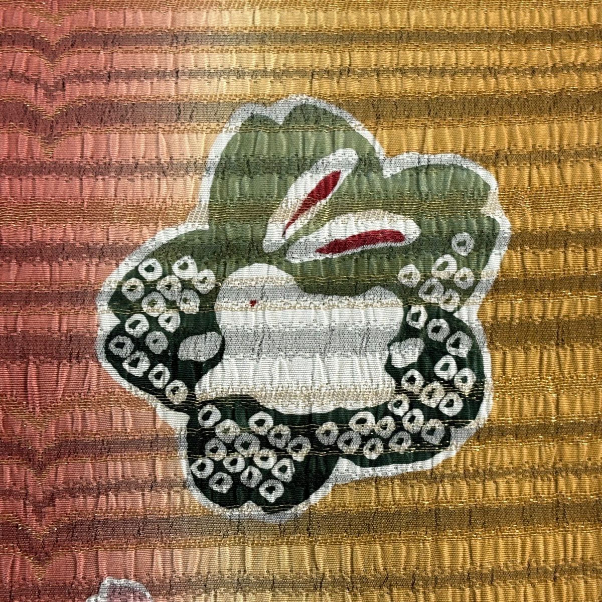 【美品】 袋帶 名品級 手先二通り 大和 兔子 手毬 金絲 紅茶 お太鼓圖案 純蠶絲