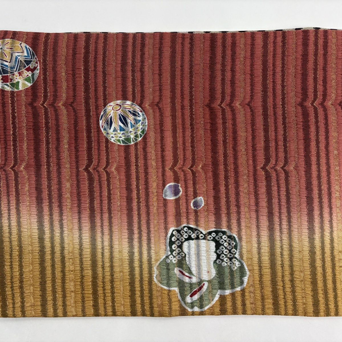 【美品】 袋帶 名品級 手先二通り 大和 兔子 手毬 金絲 紅茶 お太鼓圖案 純蠶絲