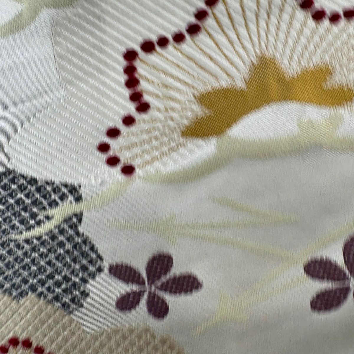 袋帶 名品級 笠松樹花 灰白 六通 純蠶絲