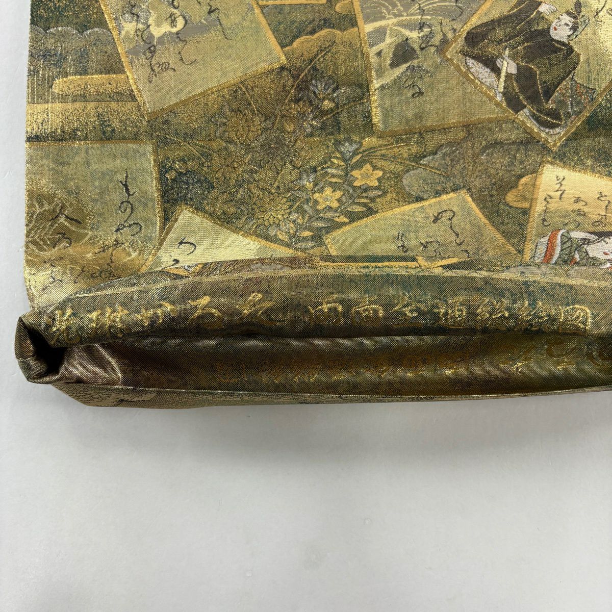 【美品】 袋帶 名品級 雙面全通總繪圖 光琳卡片 二十四金白金雙層金金箔 金色 全通 純蠶絲