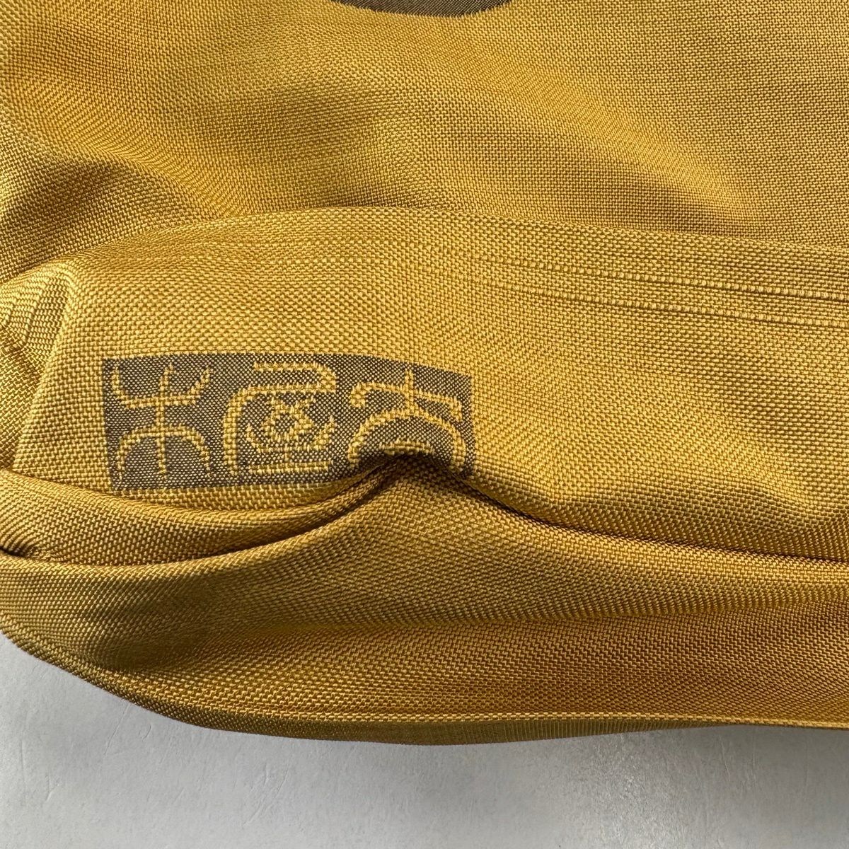 【美品】 袋帶 名品級 木屋太 有落款 卷物 文字 山吹茶 深藍 六通 純蠶絲
