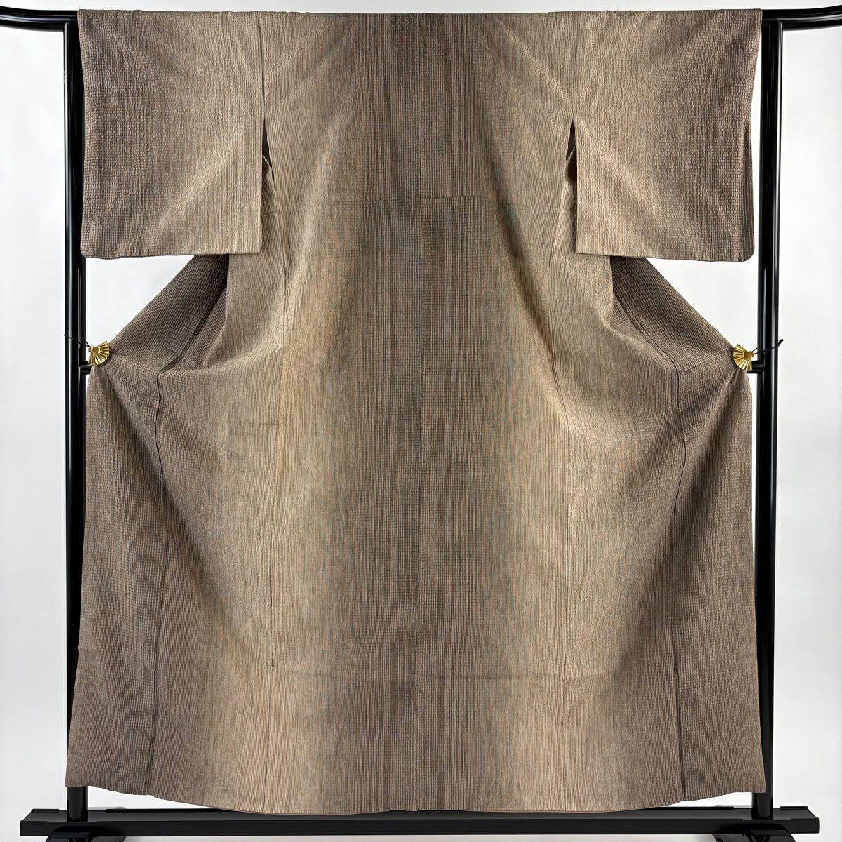 【美品】 紬織 身長156.5cm 袖長63.5cm S 雙層 縱條紋 茶 純蠶絲 名品級