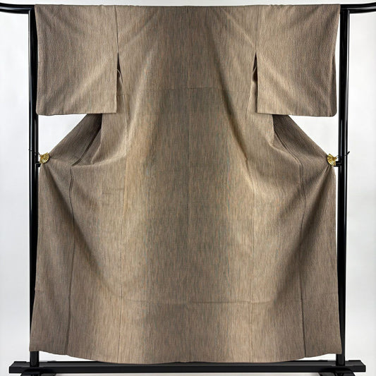 【美品】 紬織 身長156.5cm 袖長63.5cm S 雙層 縱條紋 茶 純蠶絲 名品級