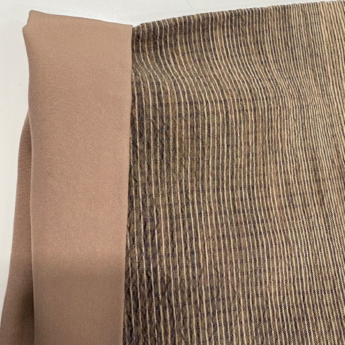 【美品】 紬織 身長156.5cm 袖長63.5cm S 雙層 縱條紋 茶 純蠶絲 名品級