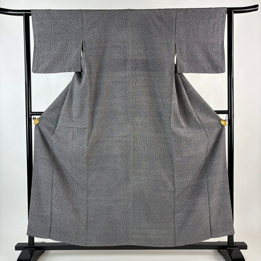 江戶小紋 身長156.5cm 袖長62cm S 雙層 小花 幾何圖案 黑灰 純蠶絲 名品級