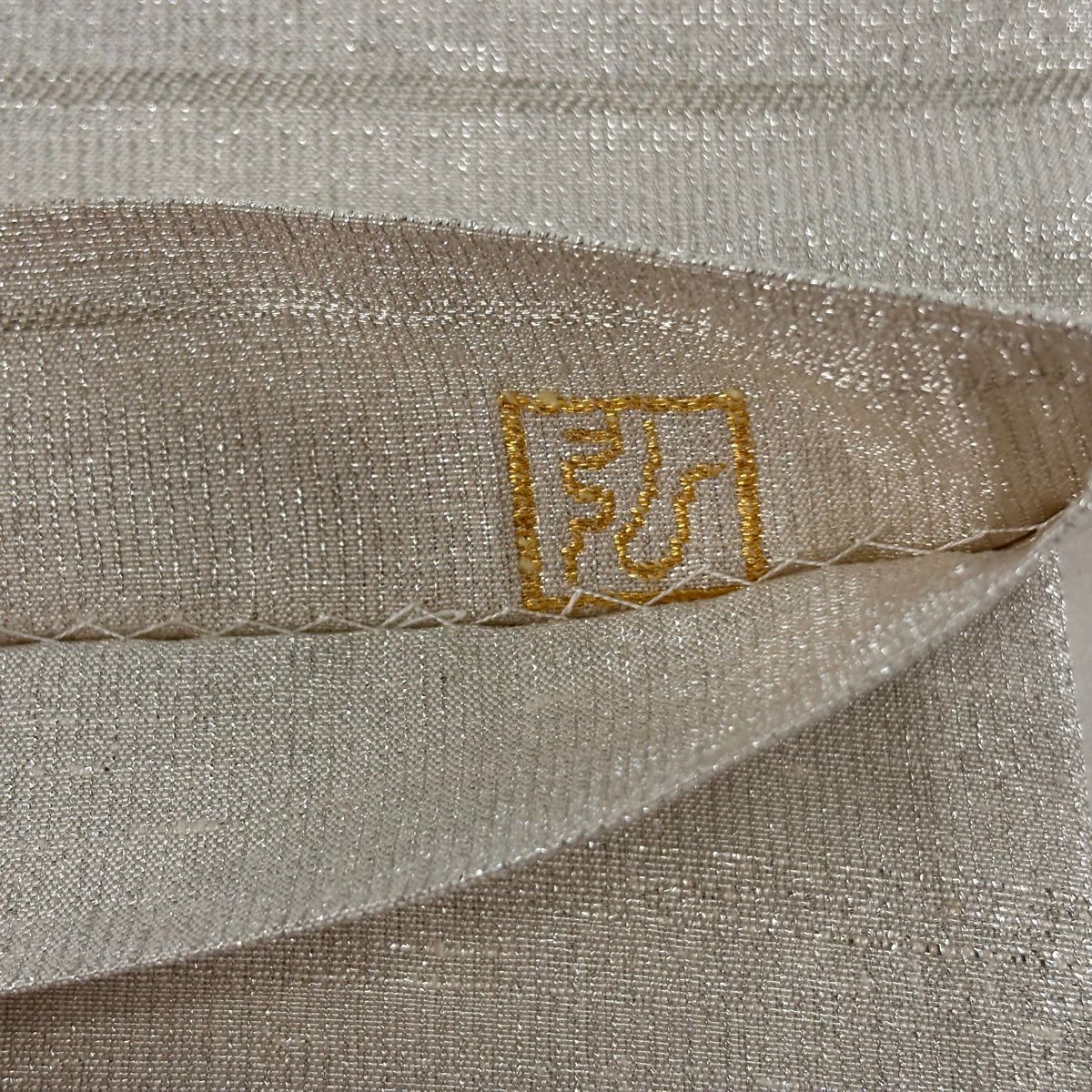 袋帶 逸品級 桝屋高尾 有落款 針金綴錦 段霞紋 金金箔 銀色 全通 純蠶絲