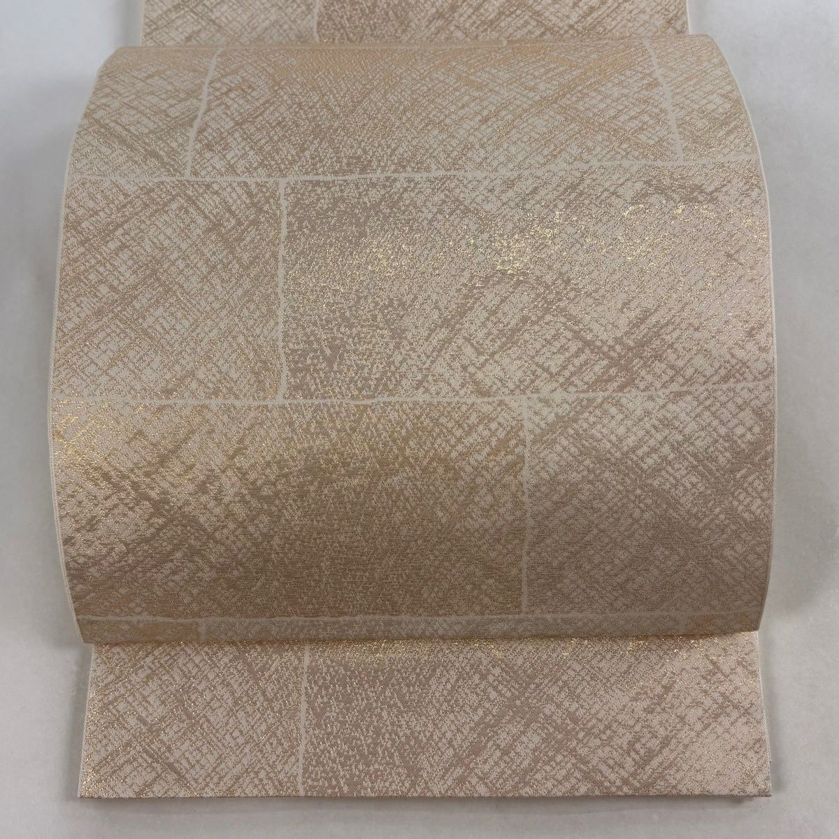 【美品】 袋帶 逸品級 川島織物 落款あり 北斗錦 幾何學 金金箔 淺橙 六通 純蠶絲