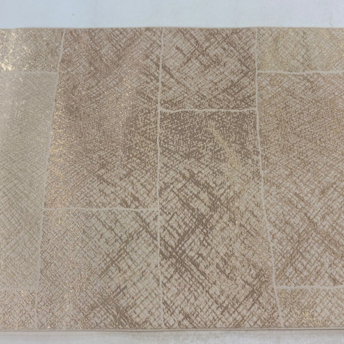【美品】 袋帶 逸品級 川島織物 落款あり 北斗錦 幾何學 金金箔 淺橙 六通 純蠶絲