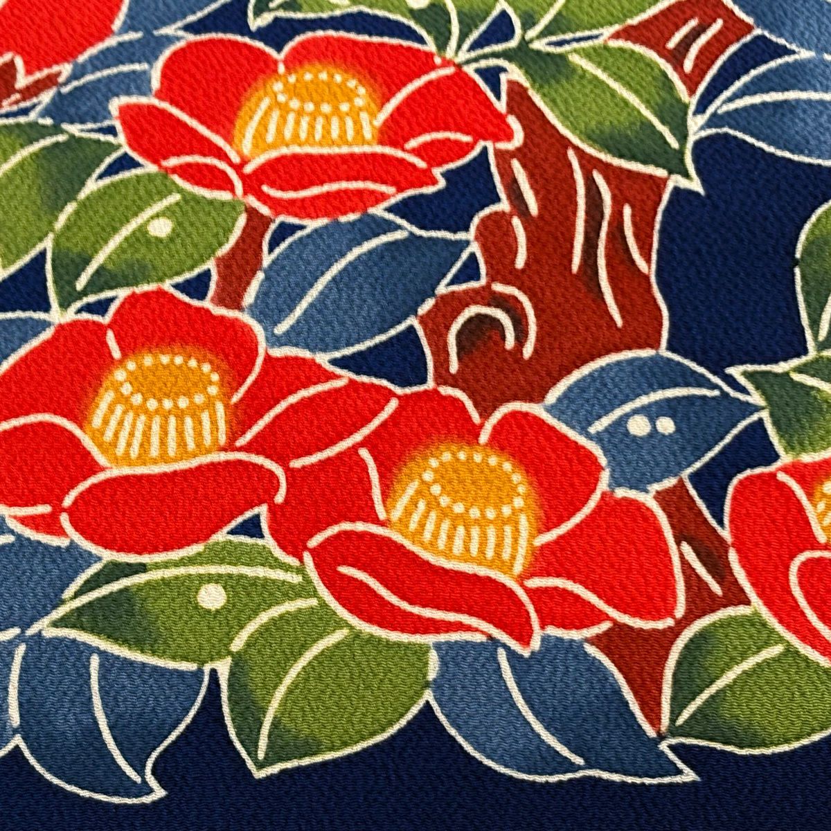 【美品】 名古屋帶 逸品級 栗山吉三郎 落款あり 椿 絞染 深藍 純蠶絲