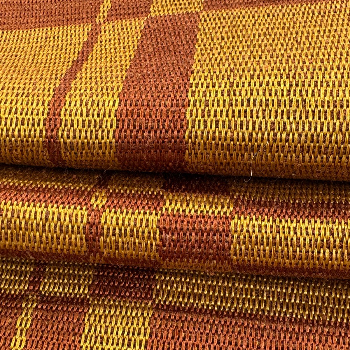 【美品】 名古屋帶 逸品級 八寸名古屋帶 格子 山吹茶 純蠶絲