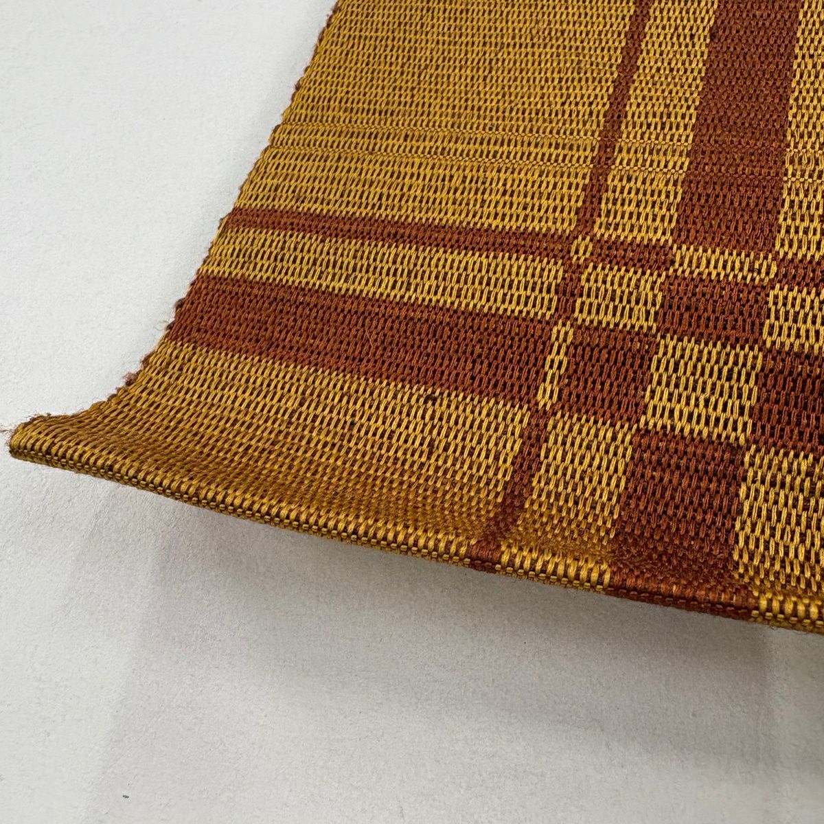 【美品】 名古屋帶 逸品級 八寸名古屋帶 格子 山吹茶 純蠶絲