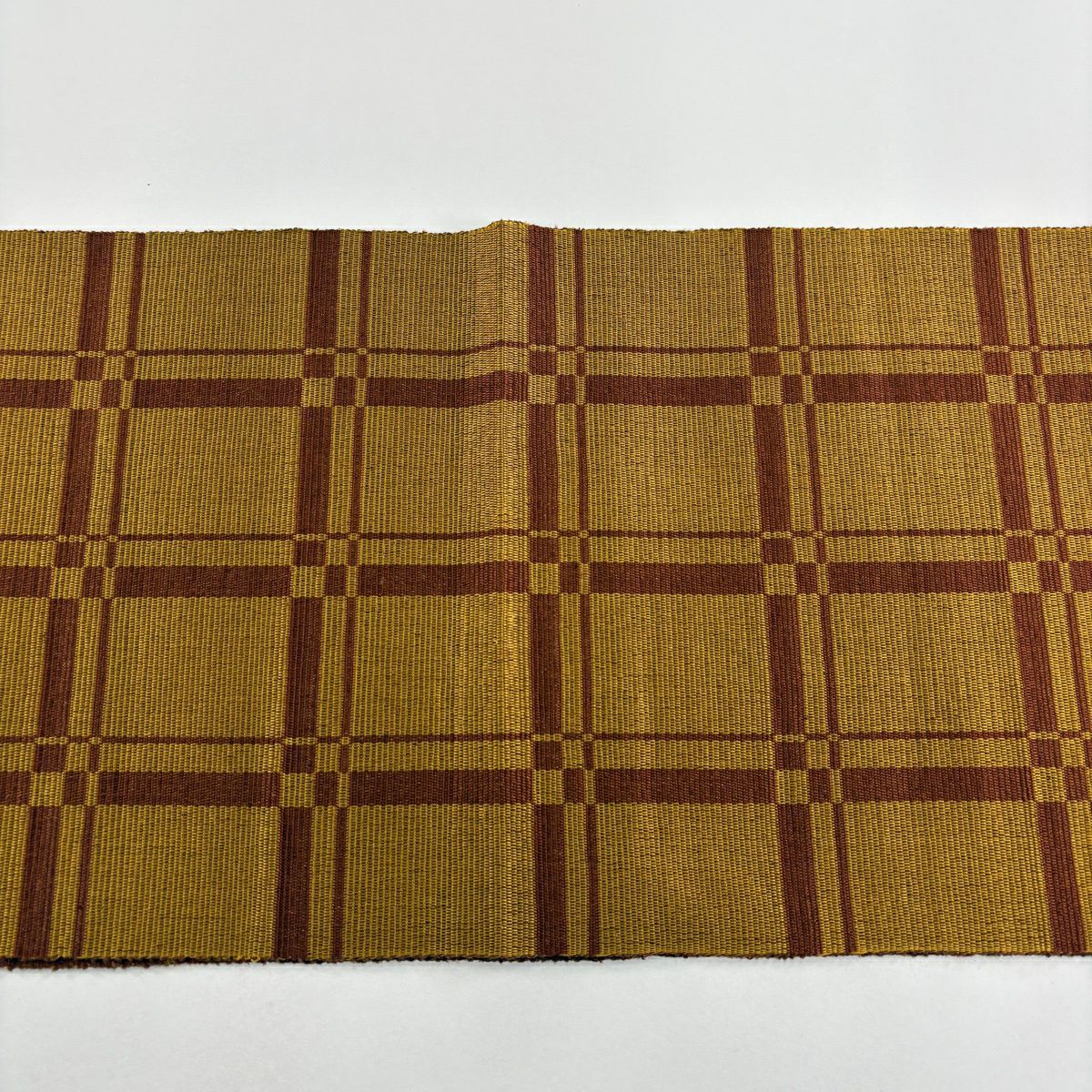 【美品】 名古屋帶 逸品級 八寸名古屋帶 格子 山吹茶 純蠶絲