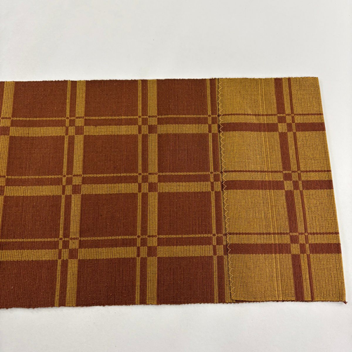 【美品】 名古屋帶 逸品級 八寸名古屋帶 格子 山吹茶 純蠶絲
