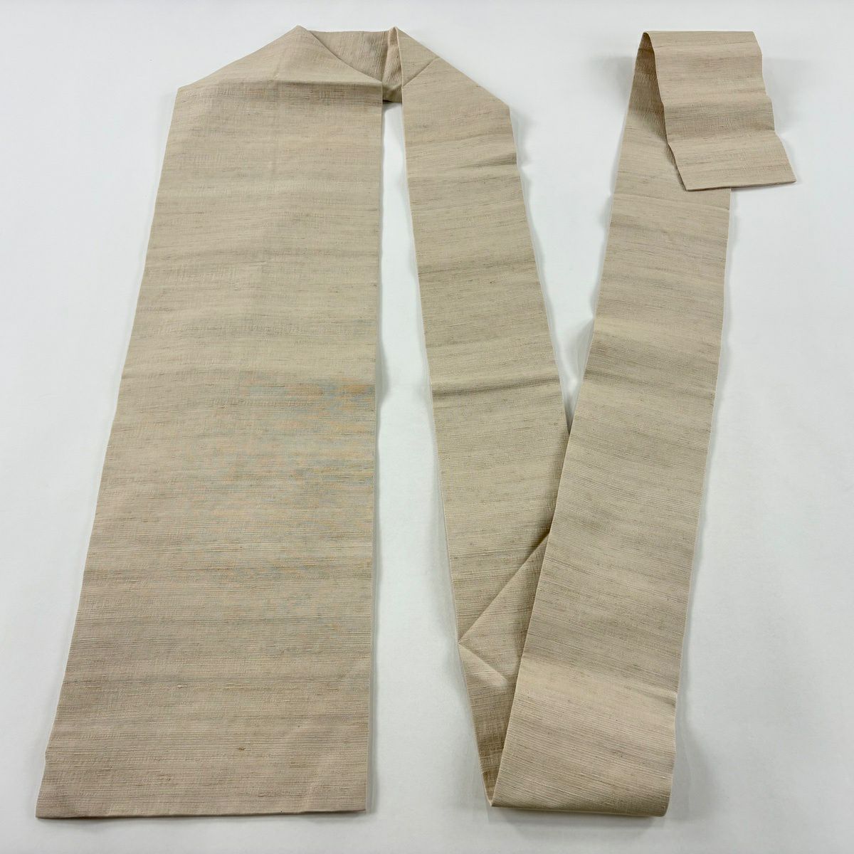 【美品】名古屋帶 逸品級 紬織織 米色 純蠶絲