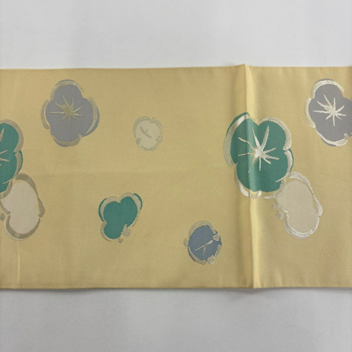 袋帶 逸品級 川島織物 落款あり 關西裁縫 梅花 金金箔 淡黃 六通 純蠶絲