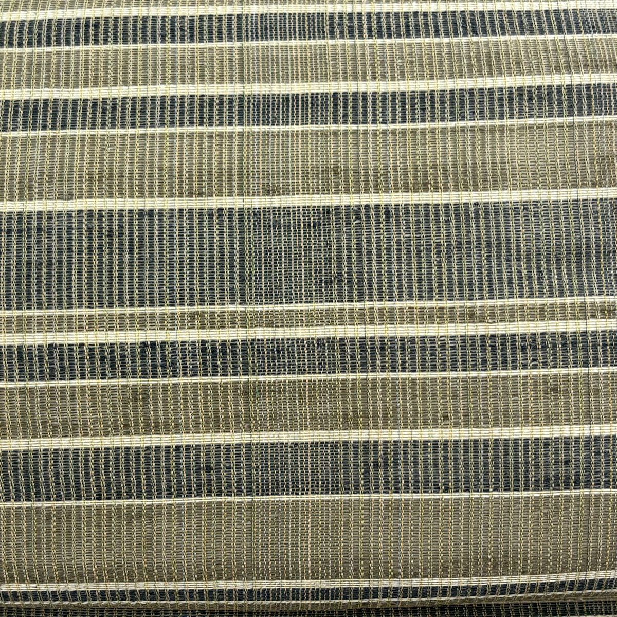 【美品】名古屋帶 逸品級 落款あり 證書あり 菱屋六右衛門 絹科上布 夏帶 縞紋 灰綠 純蠶絲