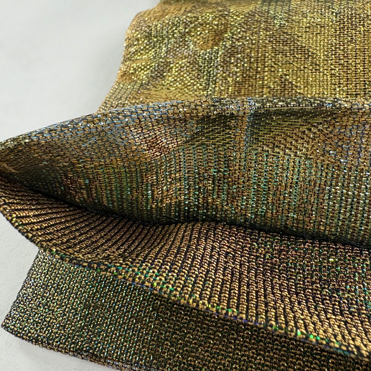 【美品】 袋帶 逸品級 佐波理 落款あり 共箱付き 樹木 段縞 金糸 金金箔 金色 六通 純蠶絲