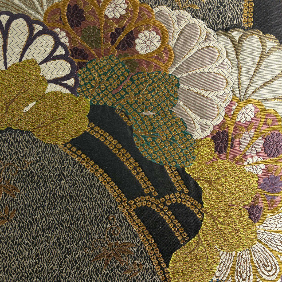 振袖禮服 身長169cm 袖長68cm L 雙層 袋帶全套 糸卷 櫻花 金絲 金銀彩 深紅 純蠶絲 優品級