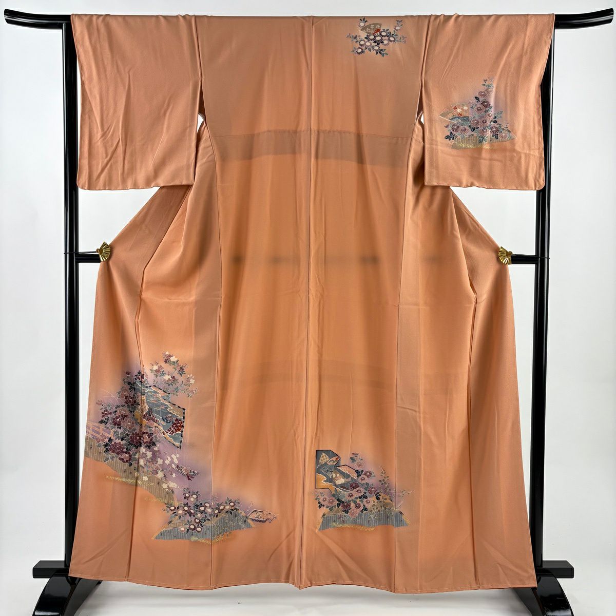 付下 身長161cm 袖長64.5cm M 雙層 屏風 牡丹 金銀彩 漸層 橙色 純蠶絲 優品級