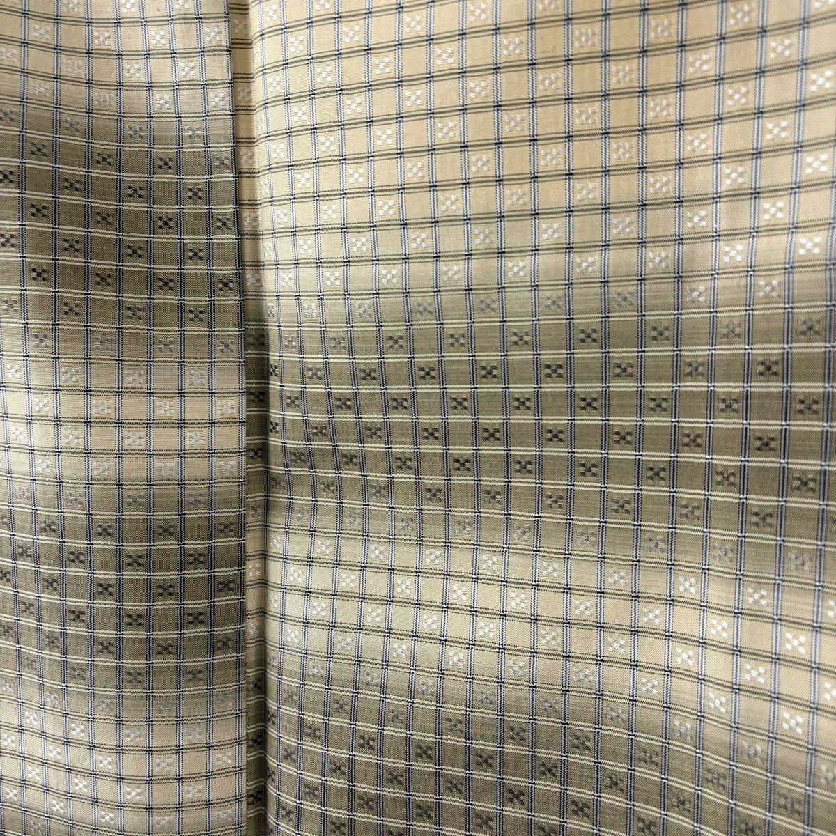 【美品】 付下 身長170cm 袖長68.5cm L 雙層 紬織織 格子 花織 米色 純蠶絲 逸品級