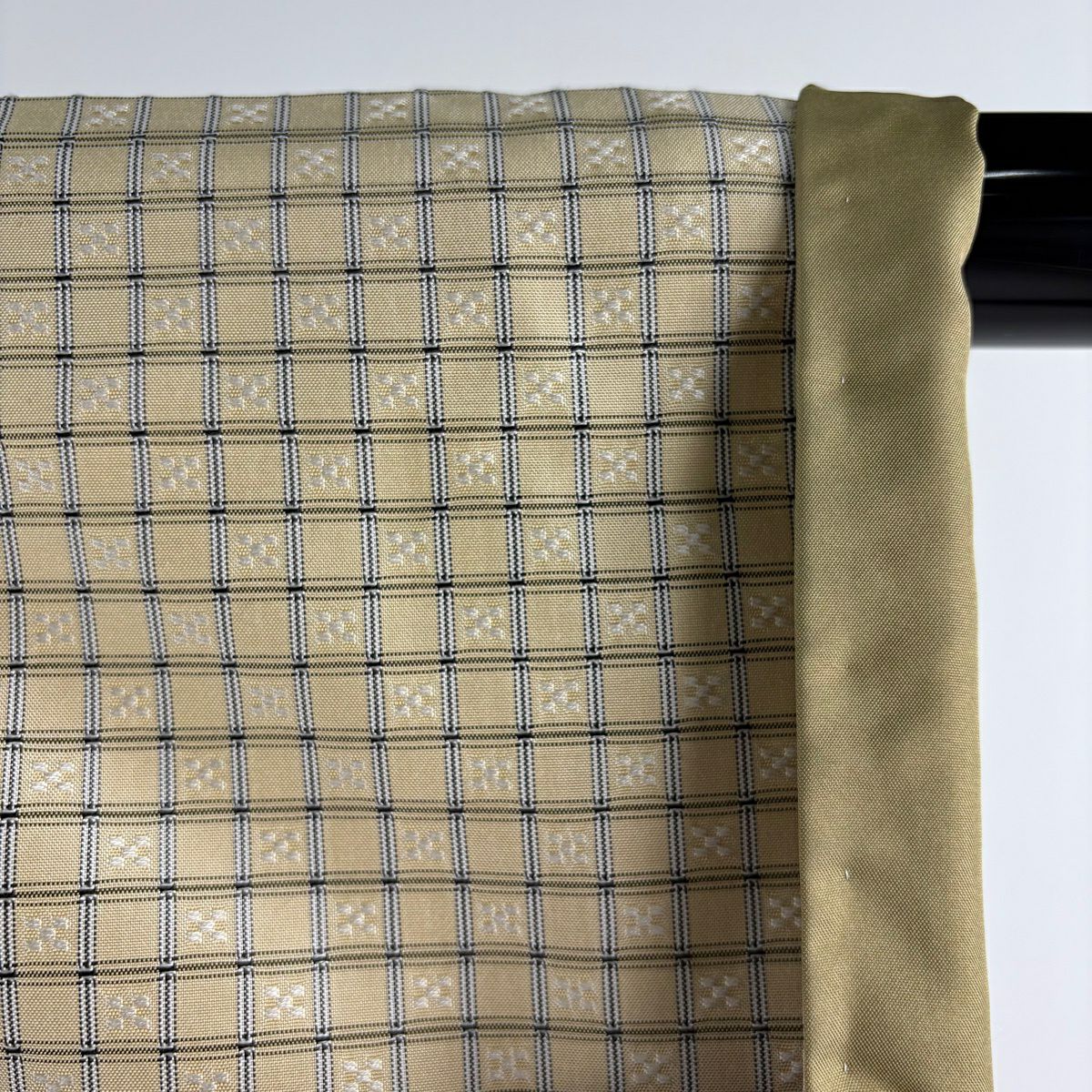 【美品】 付下 身長170cm 袖長68.5cm L 雙層 紬織織 格子 花織 米色 純蠶絲 逸品級