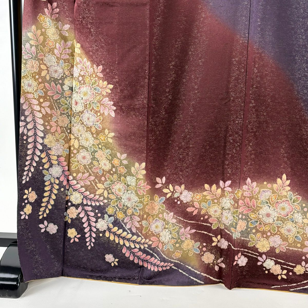 訪問服 身長170.5cm 袖長67.5cm L 雙層 德永憲峯 落款あり 辻花染 金通し 金銀彩 茶紫 純蠶絲 逸品級
