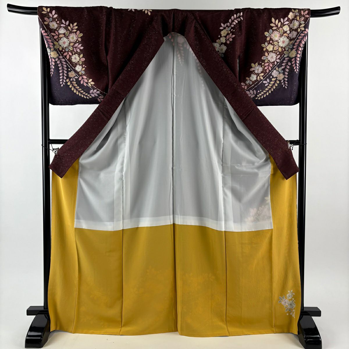 訪問服 身長170.5cm 袖長67.5cm L 雙層 德永憲峯 落款あり 辻花染 金通し 金銀彩 茶紫 純蠶絲 逸品級
