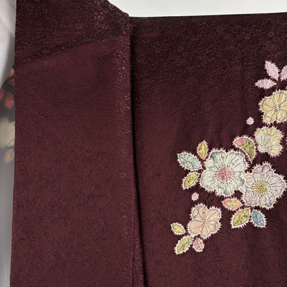 訪問服 身長170.5cm 袖長67.5cm L 雙層 德永憲峯 落款あり 辻花染 金通し 金銀彩 茶紫 純蠶絲 逸品級