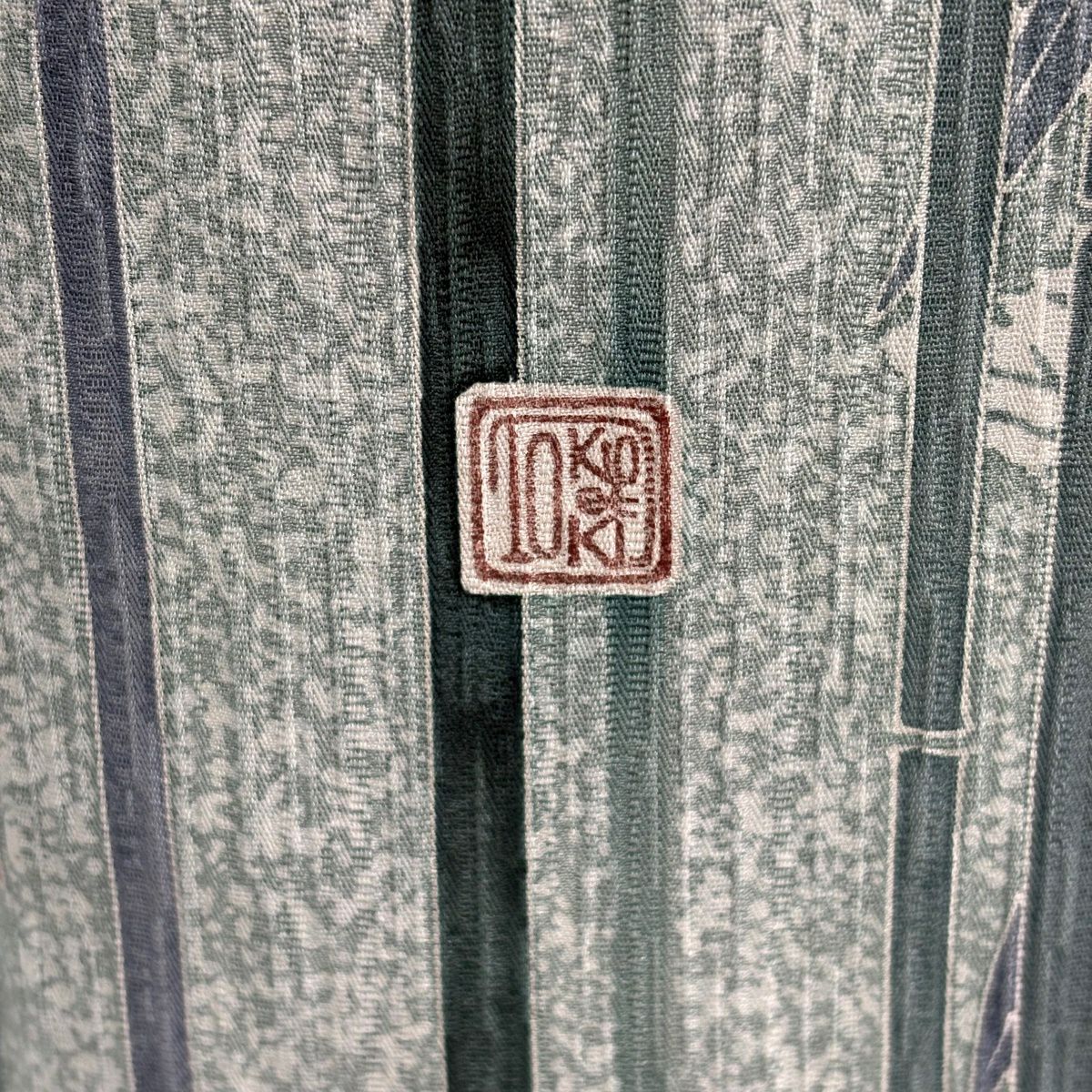 【美品】 小紋 身長164cm 袖長67.5cm L 雙層 TOKI et TOKI 落款あり 笹 鴛鴦 薄綠 純蠶絲 逸品級
