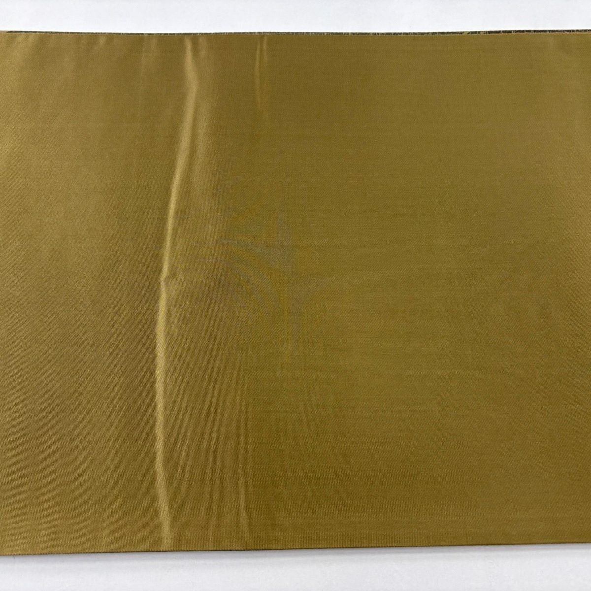 【美品】 袋帶 逸品級 落款 牛首紬織織地 縞 幾何學 金彩裝飾 茶綠 全通 純蠶絲