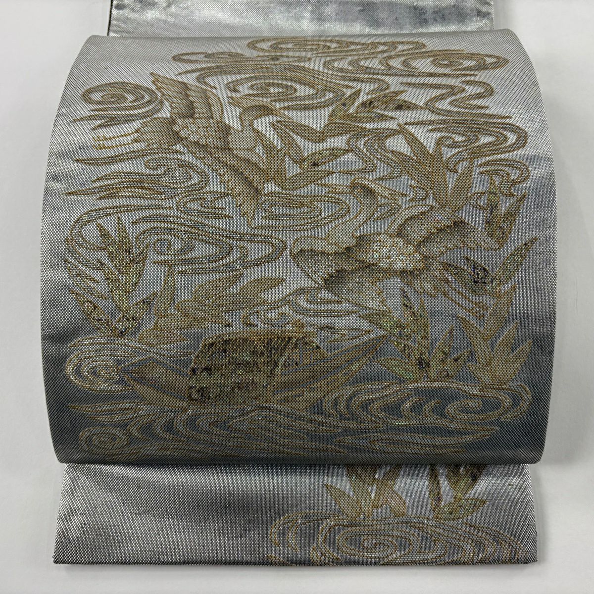 袋帶 逸品級 附有落款 木村幸啓 鳥 流水 金銀彩 金金箔 純蠶絲