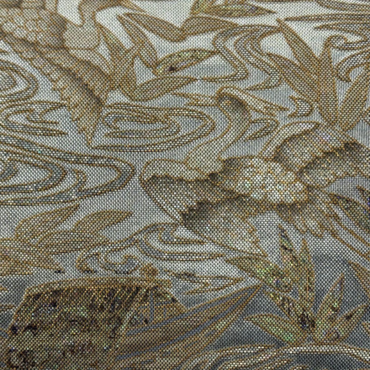 袋帶 逸品級 附有落款 木村幸啓 鳥 流水 金銀彩 金金箔 純蠶絲
