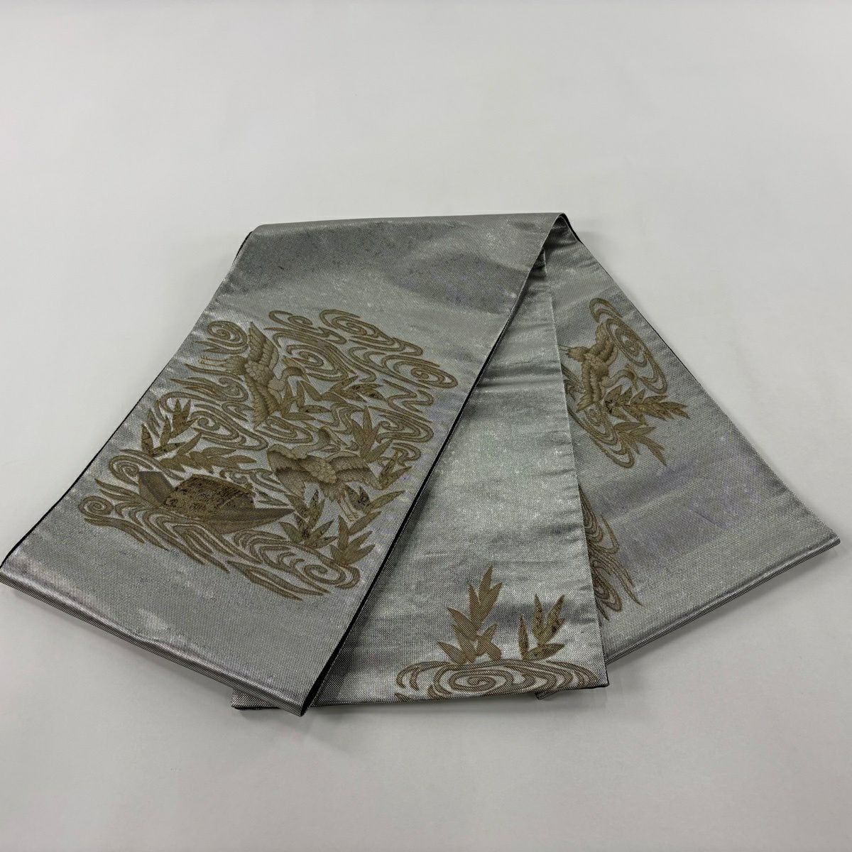 袋帶 逸品級 附有落款 木村幸啓 鳥 流水 金銀彩 金金箔 純蠶絲